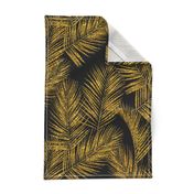 gold glitter palm leaves - black, large. silhuettes faux gold imitation tropical forest black background hot summer palm plant leaves shimmering metal effect texture fabric wallpaper giftwrap