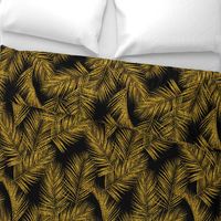 gold glitter palm leaves - black, large. silhuettes faux gold imitation tropical forest black background hot summer palm plant leaves shimmering metal effect texture fabric wallpaper giftwrap