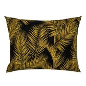 gold glitter palm leaves - black, large. silhuettes faux gold imitation tropical forest black background hot summer palm plant leaves shimmering metal effect texture fabric wallpaper giftwrap