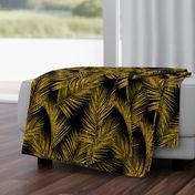 gold glitter palm leaves - black, large. silhuettes faux gold imitation tropical forest black background hot summer palm plant leaves shimmering metal effect texture fabric wallpaper giftwrap