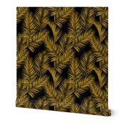 gold glitter palm leaves - black, large. silhuettes faux gold imitation tropical forest black background hot summer palm plant leaves shimmering metal effect texture fabric wallpaper giftwrap