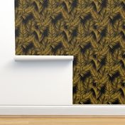 gold glitter palm leaves - black, large. silhuettes faux gold imitation tropical forest black background hot summer palm plant leaves shimmering metal effect texture fabric wallpaper giftwrap