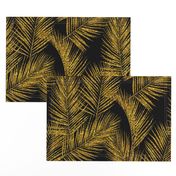 gold glitter palm leaves - black, large. silhuettes faux gold imitation tropical forest black background hot summer palm plant leaves shimmering metal effect texture fabric wallpaper giftwrap