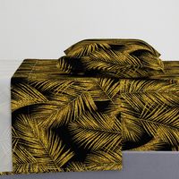 gold glitter palm leaves - black, large. silhuettes faux gold imitation tropical forest black background hot summer palm plant leaves shimmering metal effect texture fabric wallpaper giftwrap