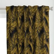 gold glitter palm leaves - black, large. silhuettes faux gold imitation tropical forest black background hot summer palm plant leaves shimmering metal effect texture fabric wallpaper giftwrap