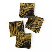 gold glitter palm leaves - black, large. silhuettes faux gold imitation tropical forest black background hot summer palm plant leaves shimmering metal effect texture fabric wallpaper giftwrap