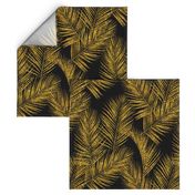 gold glitter palm leaves - black, large. silhuettes faux gold imitation tropical forest black background hot summer palm plant leaves shimmering metal effect texture fabric wallpaper giftwrap