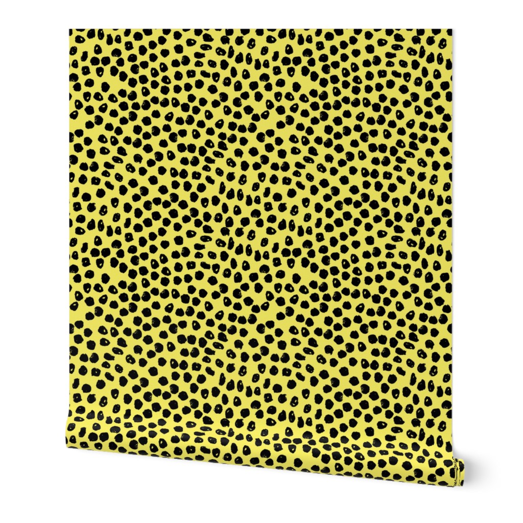 dots // bright yellow dot fabric inky dots design black and yellow dots bumble bee fabric