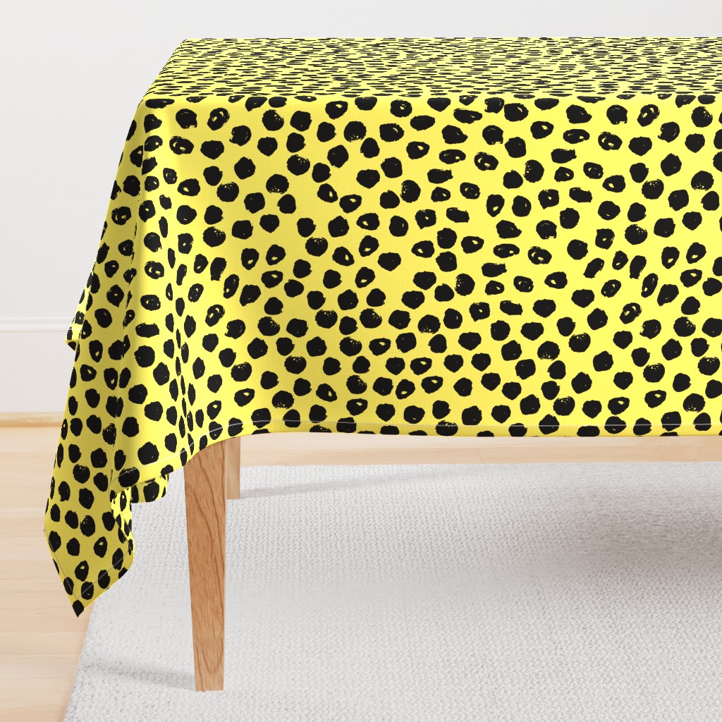 dots // bright yellow dot fabric inky dots design black and yellow dots bumble bee fabric