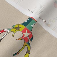 90° retro deer head linen