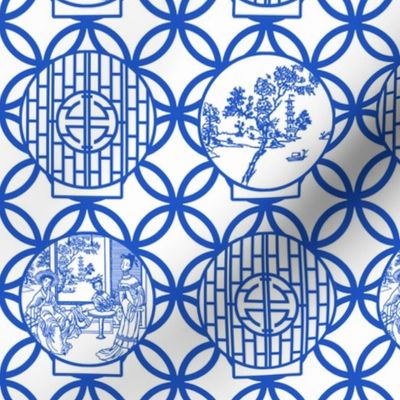 Chinoiserie Scenes through a white-based moon gate, blue by Su_G_©SuSchaefer