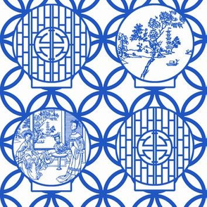 Chinoiserie Scenes through a white-based moon gate, blue by Su_G_©SuSchaefer