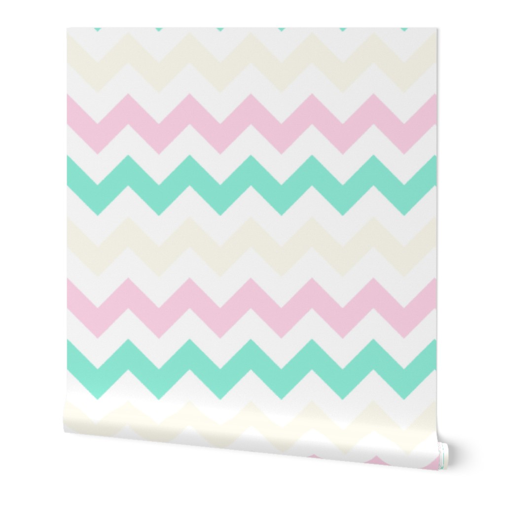 Off-White, Pink, and Mint Chevron Stripes
