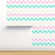 Off-White, Pink, and Mint Chevron Stripes
