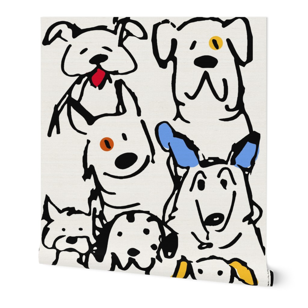 Color Pop Doodle Dogs - 24 x 48 inch repeat scale,  Black Outline