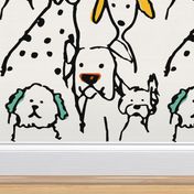 Color Pop Doodle Dogs - 24 x 48 inch repeat scale,  Black Outline