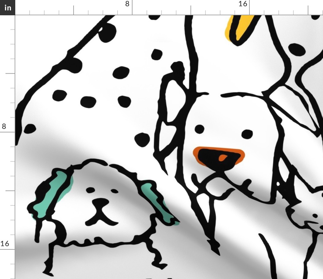 Color Pop Doodle Dogs - 24 x 48 inch repeat scale,  Black Outline