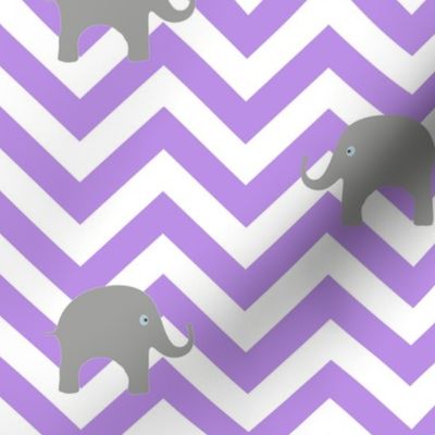 Baby Elephants on Purple Chevron