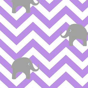 Baby Elephants on Purple Chevron