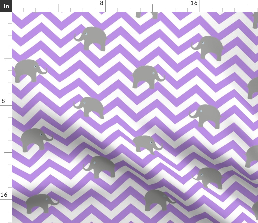 Baby Elephants on Purple Chevron