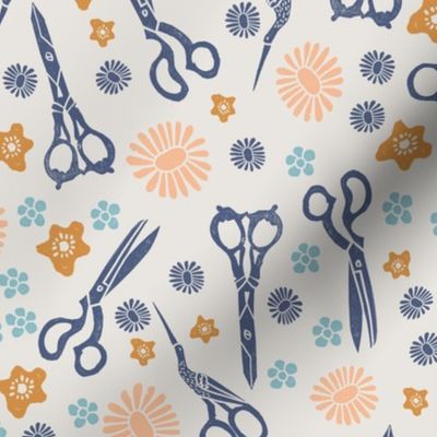 scissors // linocut block print andrea lauren crafty sewings fabric