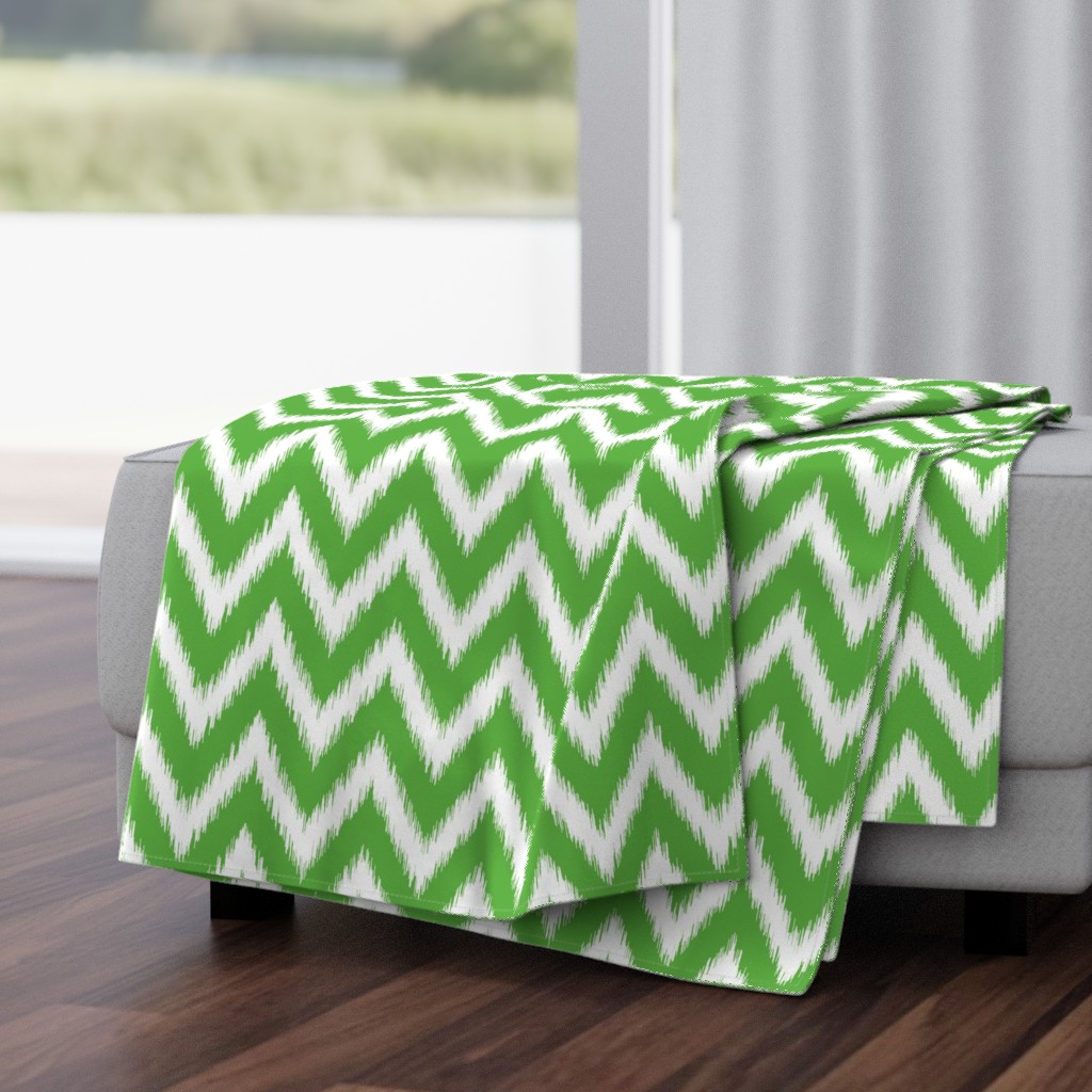 Kelly Green and White Ikat Chevron