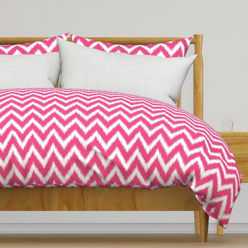 Hot Pink and White Ikat Chevron