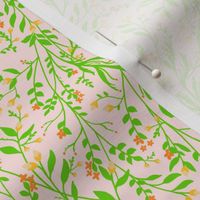 Regency Floral Vine Green Orange Pale Pink// Small