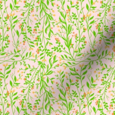 Regency Floral Vine Green Orange Pale Pink// Small