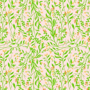 Regency Floral Vine Green Orange Pale Pink// Small