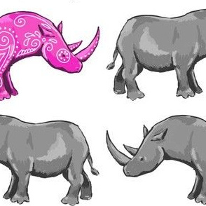 fancy pink rhino struts his stuff