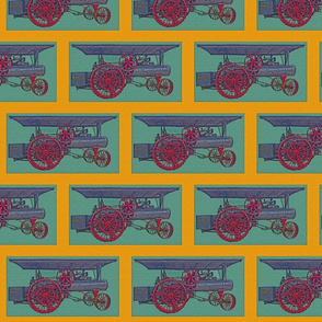 Antique Tractor on Teal with Gold