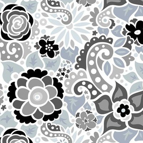 Black & Gray Doodly Flowers