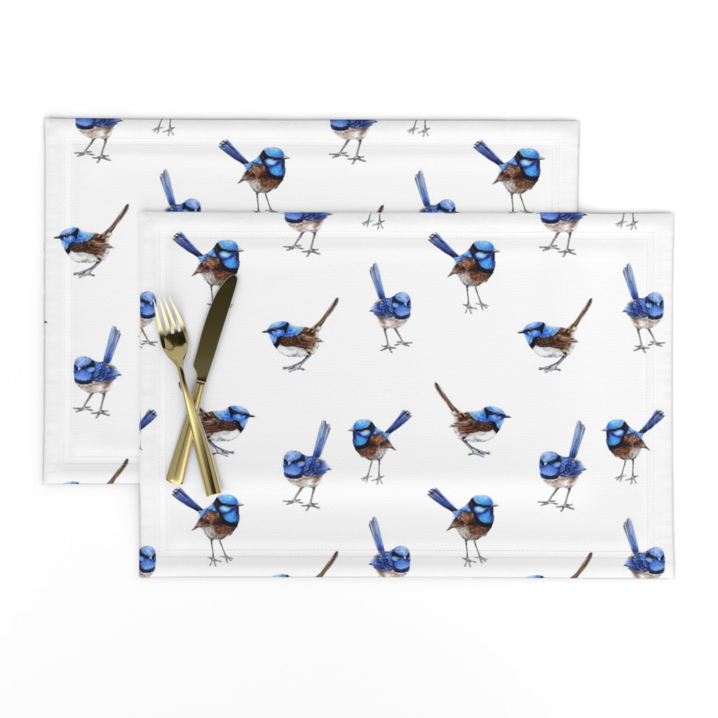 Blue Wrens Scattered on White // standard