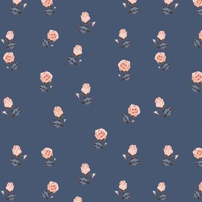 Tiny Pink Roses on Faded Denim Blue 