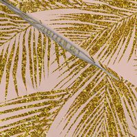 gold glitter palm leaves - blush, large. silhuettes faux gold imitation tropical forest blush background hot summer palm plant leaves shimmering metal effect texture fabric wallpaper giftwrap