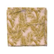 gold glitter palm leaves - blush, large. silhuettes faux gold imitation tropical forest blush background hot summer palm plant leaves shimmering metal effect texture fabric wallpaper giftwrap