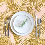 gold glitter palm leaves - blush, large. silhuettes faux gold imitation tropical forest blush background hot summer palm plant leaves shimmering metal effect texture fabric wallpaper giftwrap