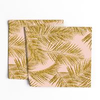 gold glitter palm leaves - blush, large. silhuettes faux gold imitation tropical forest blush background hot summer palm plant leaves shimmering metal effect texture fabric wallpaper giftwrap