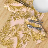 gold glitter palm leaves - blush, large. silhuettes faux gold imitation tropical forest blush background hot summer palm plant leaves shimmering metal effect texture fabric wallpaper giftwrap