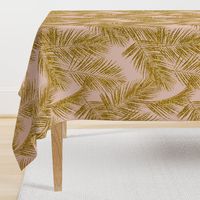 gold glitter palm leaves - blush, large. silhuettes faux gold imitation tropical forest blush background hot summer palm plant leaves shimmering metal effect texture fabric wallpaper giftwrap