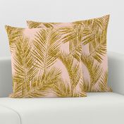 gold glitter palm leaves - blush, large. silhuettes faux gold imitation tropical forest blush background hot summer palm plant leaves shimmering metal effect texture fabric wallpaper giftwrap