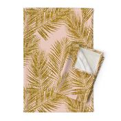 gold glitter palm leaves - blush, large. silhuettes faux gold imitation tropical forest blush background hot summer palm plant leaves shimmering metal effect texture fabric wallpaper giftwrap