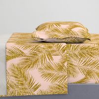 gold glitter palm leaves - blush, large. silhuettes faux gold imitation tropical forest blush background hot summer palm plant leaves shimmering metal effect texture fabric wallpaper giftwrap