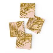 gold glitter palm leaves - blush, large. silhuettes faux gold imitation tropical forest blush background hot summer palm plant leaves shimmering metal effect texture fabric wallpaper giftwrap