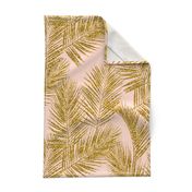 gold glitter palm leaves - blush, large. silhuettes faux gold imitation tropical forest blush background hot summer palm plant leaves shimmering metal effect texture fabric wallpaper giftwrap