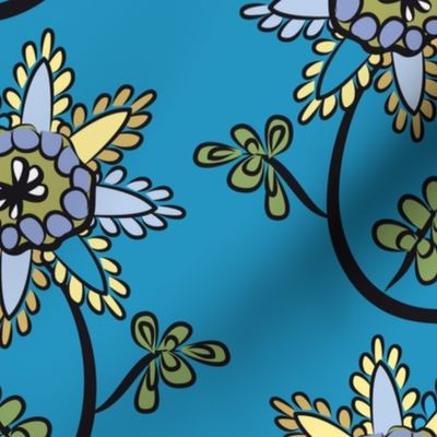 doodle flower in blue