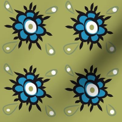 flower doodle in blue and green