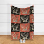 Spooky Trees in the Forests of Flame and Deep Black Midnight - 4 X Fat Quarters Panels
