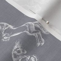 White Rearing Horse on Mid Grey Linen